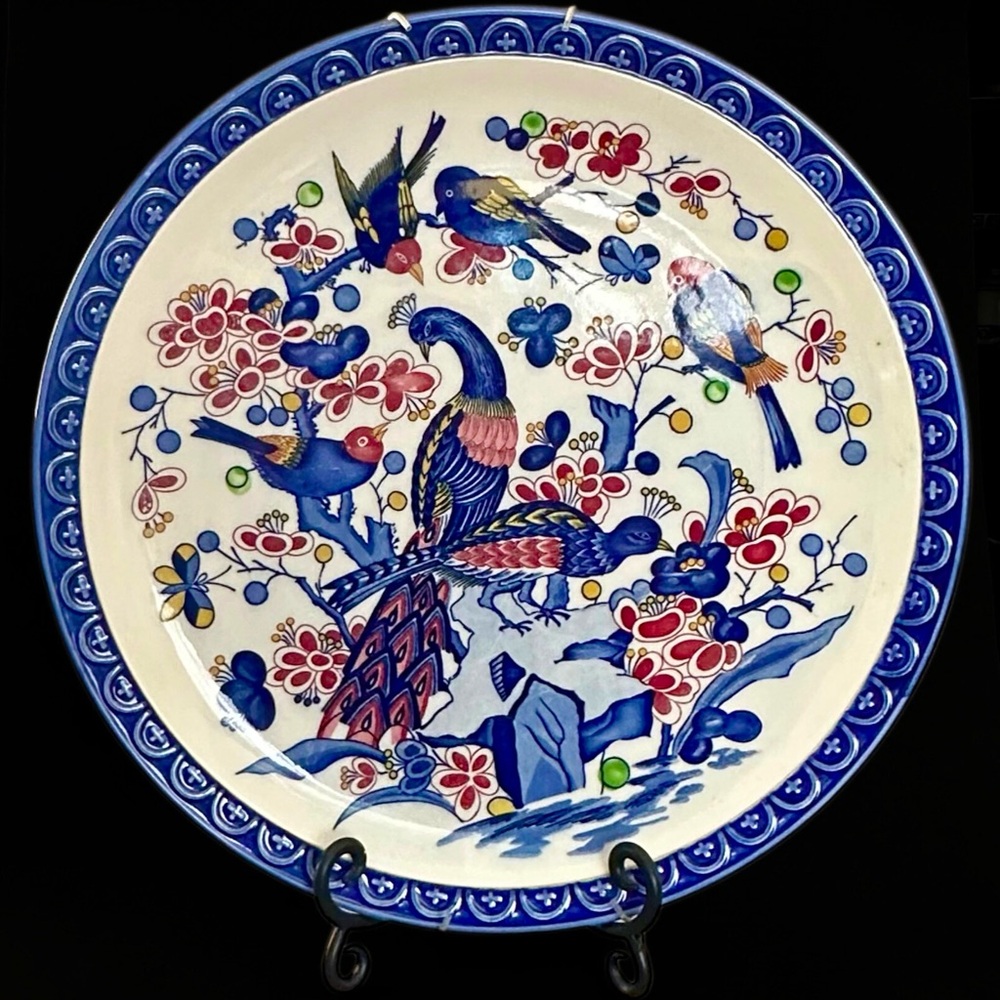 Vintage Decorative Plate | Blue Bird & Floral Chinoiserie Style | Display Plate